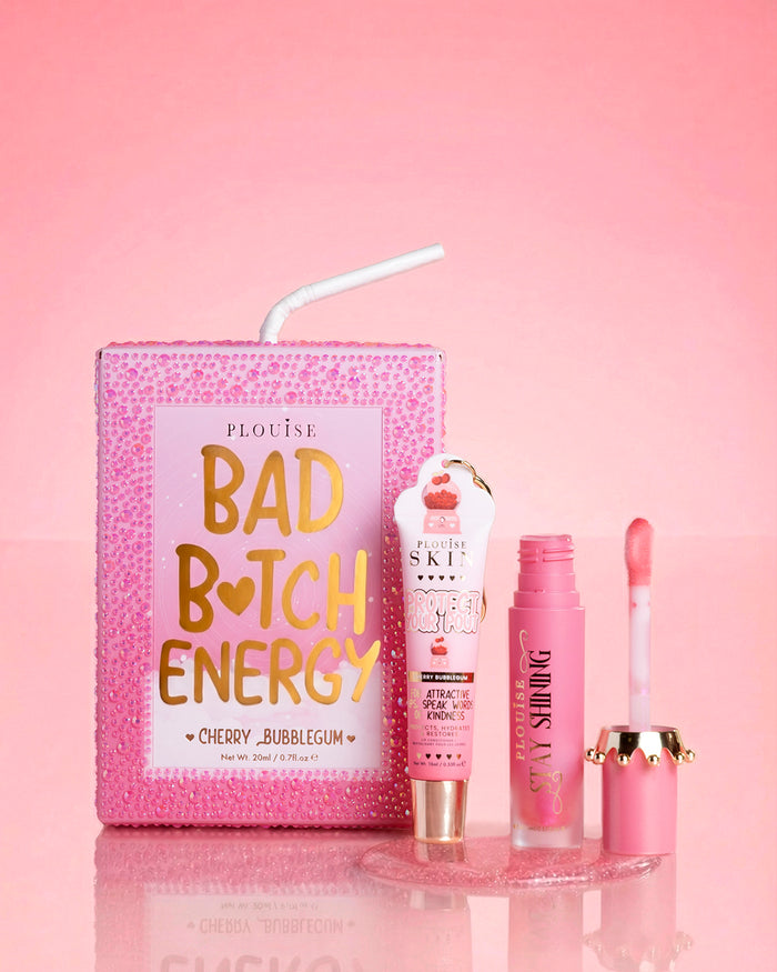 ลิปดูโอ้ P.Louise Crystal Glitter Bad Bitch Energy สีเชอร์รี่ Bubblegum มาพร้อมลิปออยล์เคลือบเงาและครีมนวดริมฝีปาก