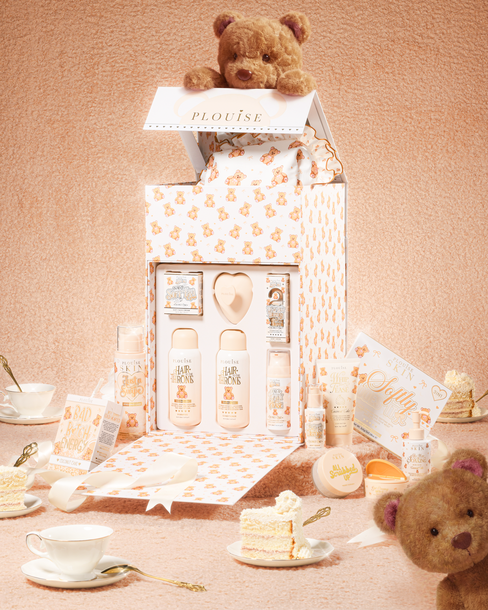 P.Louise Get Unteddy With Me Set cadou cu colecție completă PR Box cu ursuleți și ceai pe fond bej