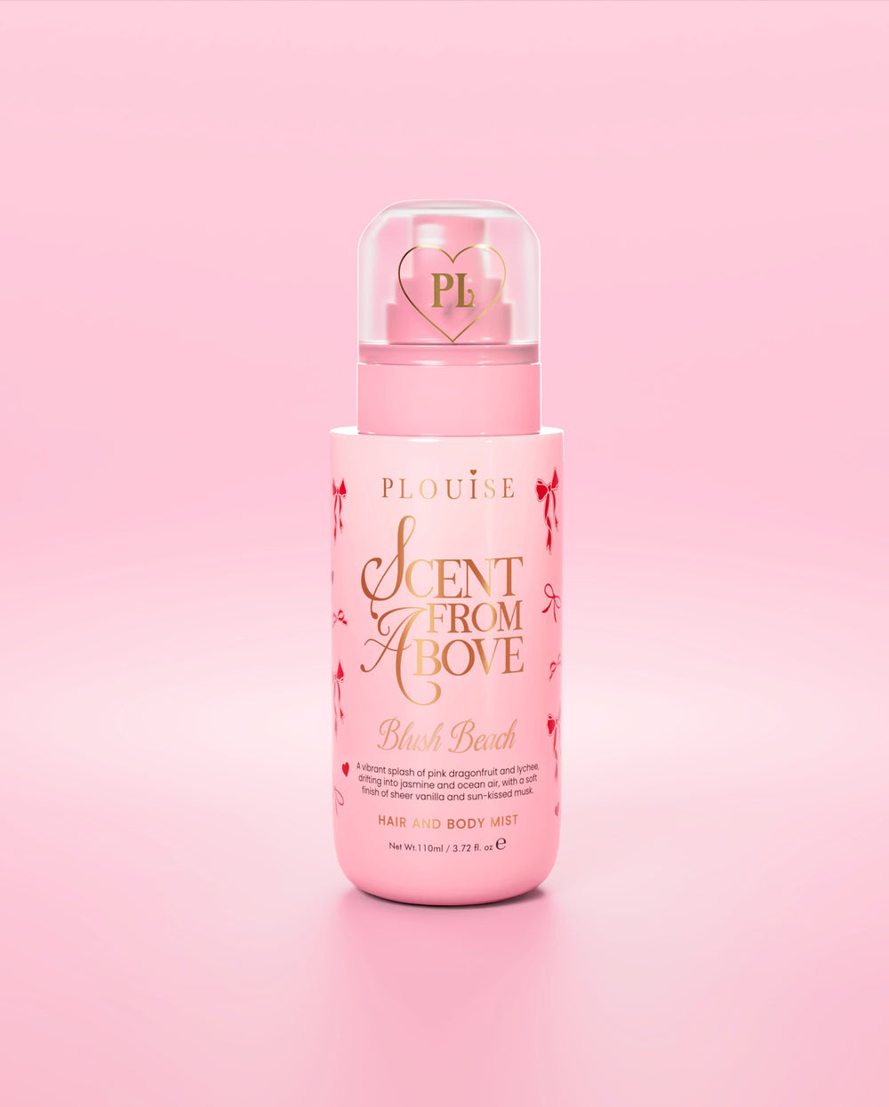 Roze flesje P.Louise 'Scent From Above' haar- en lichaamsmist in blush-strandgeur