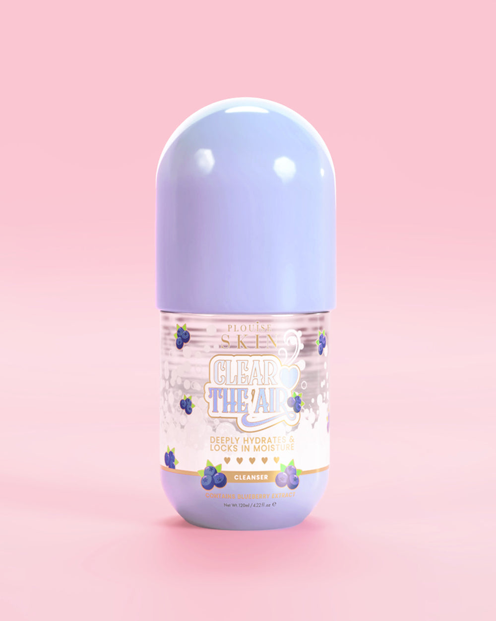 Boca P. Louise Clear The Air Blueberry Gel Cleanser na ružičastoj pozadini