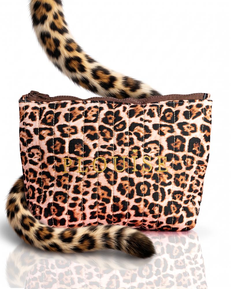 Bolso de maquillaje bordado con estampado de leopardo suave y salvaje de Cheetah