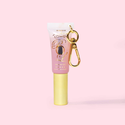 Mini tubo di gel per sopracciglia trasparente P.Louise Babyccino Portachiavi su sfondo rosa