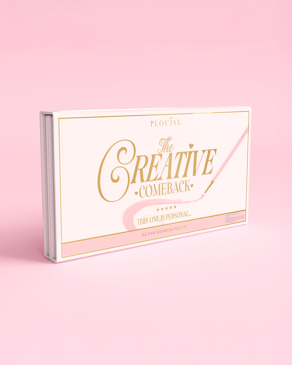 Sidobild av P.Louise Creative Comeback XXXL Rainbow Eyeshadow Palette mot en rosa bakgrund