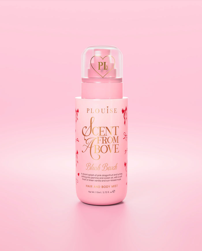 Rosa flaska P.Louise 'Scent From Above' hår och body mist i rouge stranddoft