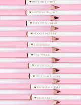 Et bilde av P.Louise Ultimate Definition Sharpenable Lip Liners på rad som viser bunnen og navnet på hver nyanser på blyanten