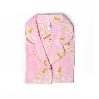 P.Louise kids pink pyjamas with a  gold P.Louise base-themed design
